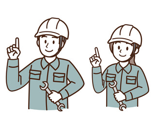 作業服_白いヘルメット_グリーン