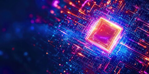 Obraz premium Computer chip with a red square in the middle