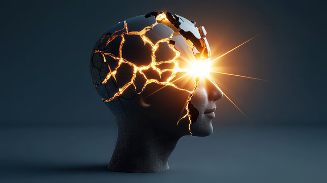 Conceptual visualization of the human mind with a glowing, symbolizing breaking free from negative mindsets.