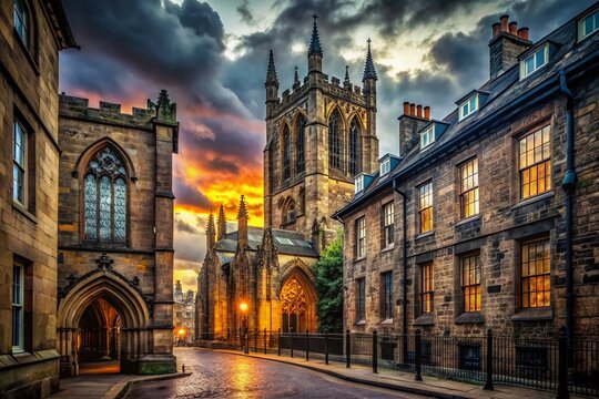 Newcastle Cathedral & Black Gate: Historic English Architecture, Dramatic Sky, Conceptual Photography