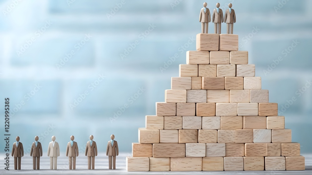 Aufkleber Conceptual image of a pyramid made of wooden blocks featuring diverse people icons representing the importance of and collaborative success in achieving goals and organizational growth
