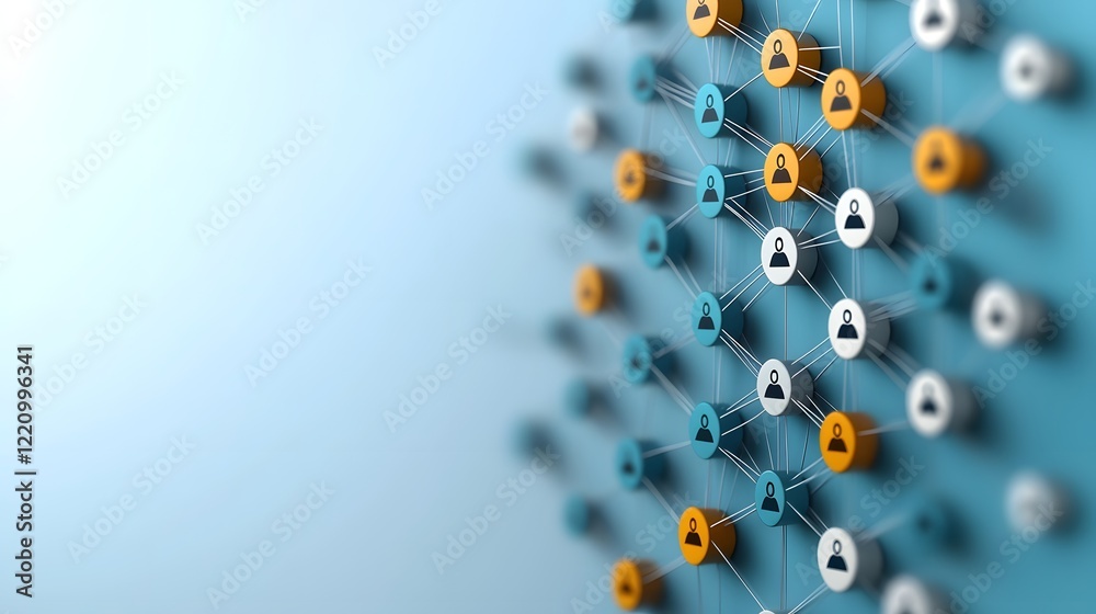 Poster Futuristic Visualization of a Circular Digital Talent Recruitment Network with Interconnected Nodes and Data Driven Analytics Showcasing Effective Talent Acquisition Strategies for Business Growth
