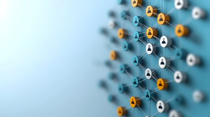 Futuristic Visualization of a Circular Digital Talent Recruitment Network with Interconnected Nodes and Data Driven Analytics Showcasing Effective Talent Acquisition Strategies for Business Growth