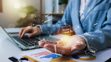 Blockchain Technology Concept, Defi, RWA, Ai agent, Web3, Revolutionizing Industries, Exploring the Boundless Potential for Secure, Decentralized Transactions and Immutable Digital Data Management.