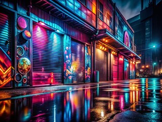 Obraz premium Night Photography: Stylish Metal Wall with Illuminated Letters