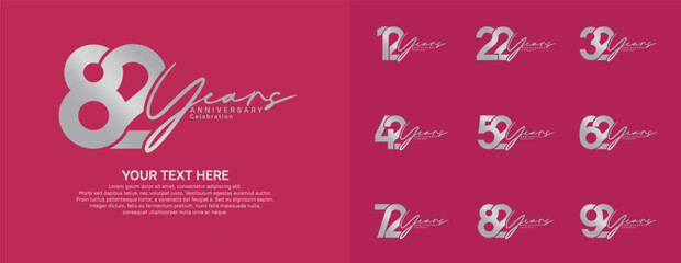 Anniversary logo set vector design, silver color for celebration event