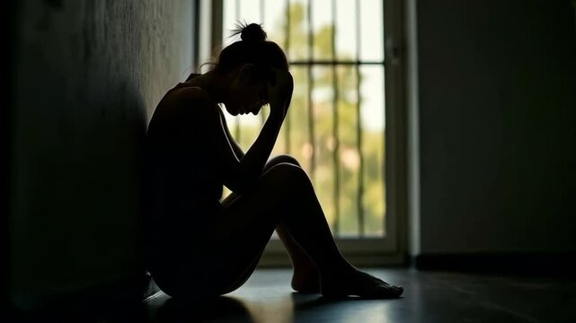 A woman feeling lonely and sad, struggling with mental health, heartbreak, or trauma. The scene reflects emotional pain, depression, and the impact of a bad relationship or violence