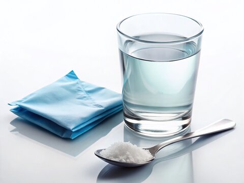 Oral Rehydration Salts: Hydration Solution with Glass of Water and Spoon