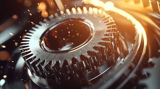 Precision Milling Machine Working on Heavy-Duty Metallic Gear with Coolant Sprays and Detailed Textures