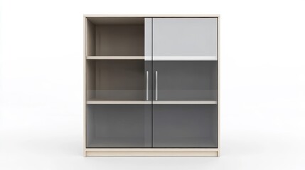 Modern Shelving Unit with Glass Doors and Open Storage