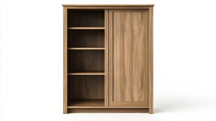Obraz premium Wooden Storage Cabinet with Open Shelves and Door