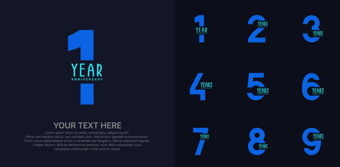 Anniversary logo set vector design, blue color for celebration event