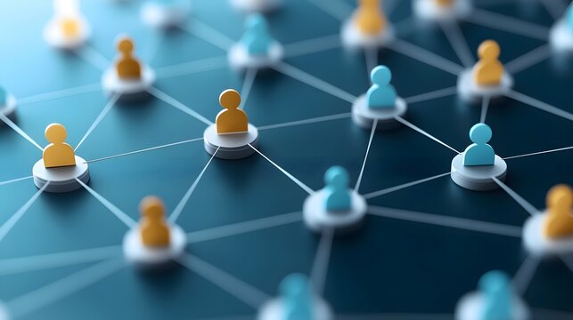 Interconnected nodes symbolizing an efficient digital recruitment network for talent acquisition and workforce management  Showcasing the optimization of human resources in a modern corporate setting