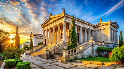 Fototapeta premium Panoramic View of Athens Library: Ancient Columns & Modern Architecture