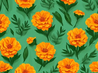 Obraz premium Seamless mini orange marigolds Pattern 