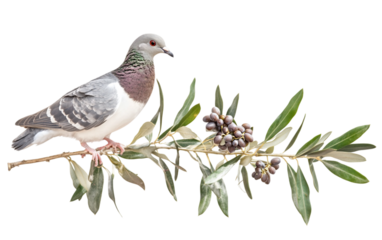 A Dove Carrying an Olive Branch Symbolizing Peace and Harmony isolated on transparent background. Isolated on transparent background.