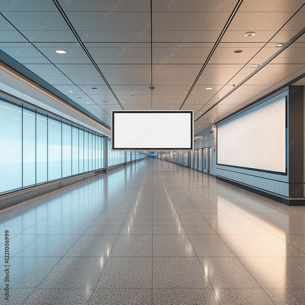 Aufkleber modern corridor with blank display for mockup and free space for advertising