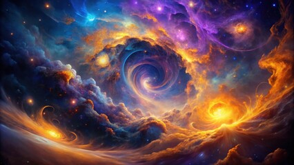 Obraz premium A Celestial Tapestry of swirling nebulae, cosmic dust, and vibrant colors depicting a breathtaking, otherworldly landscape of fiery and ethereal formations within the vast expanse of space.