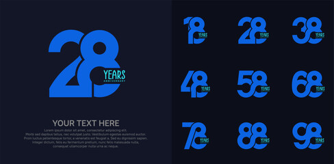 Anniversary logo set vector design, blue color for celebration event