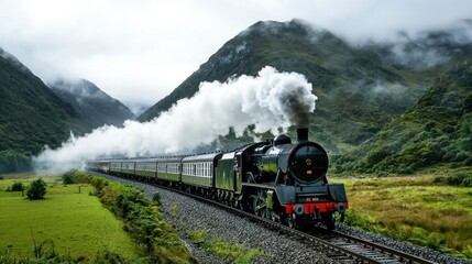 Fototapeta premium Steam Train in Mountain Valley