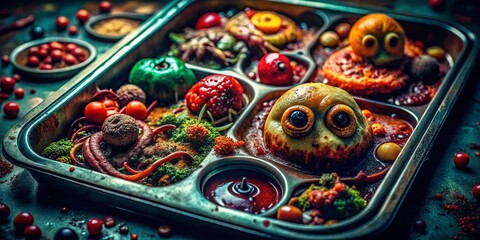Spooky Meal: Close-up of a Horrifying Lunch Tray - Macro Photography