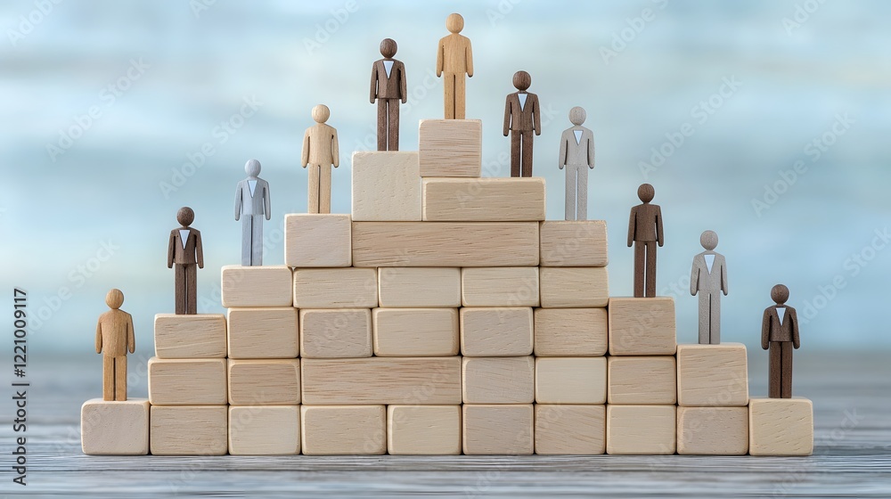 Aufkleber stacked wooden blocks with diverse human figures symbolizing the concept of inclusion within an orga