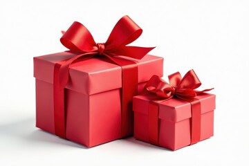 Obraz premium Red ribbon tied gift boxes, eco paper, isolated, present, eco, simple