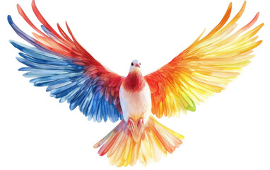 Obraz premium A Dove with Vibrant Wings Soaring Upward Representing Peace and Liberation isolated on transparent background. Isolated on transparent background.