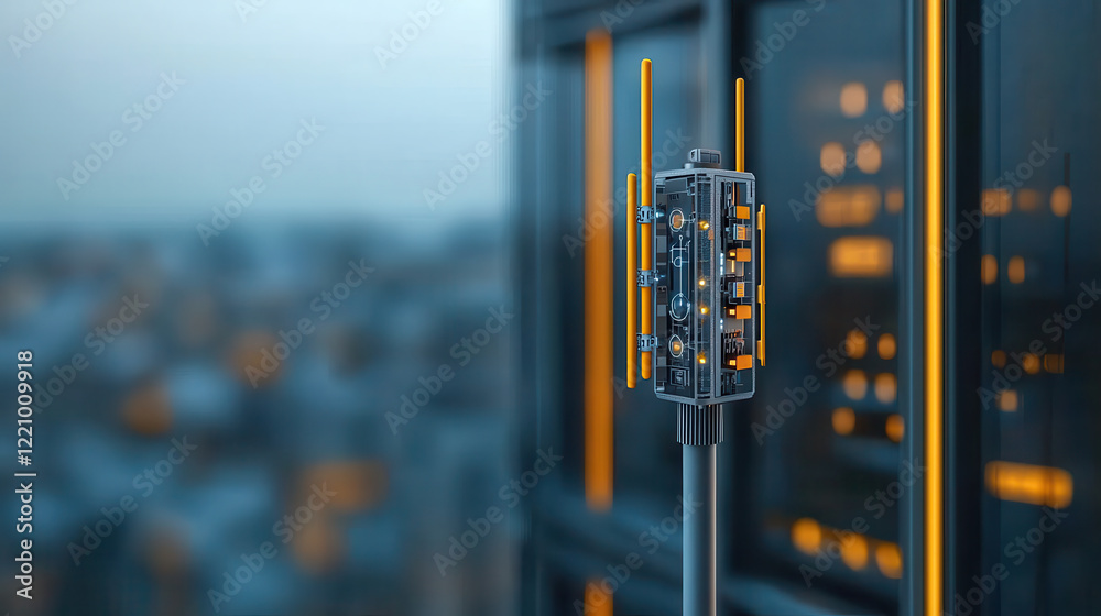 Aufkleber High tech 5G network tower in urban setting, showcasing advanced technology and connectivity. sleek design enhances modern cityscape, symbolizing progress and innovation