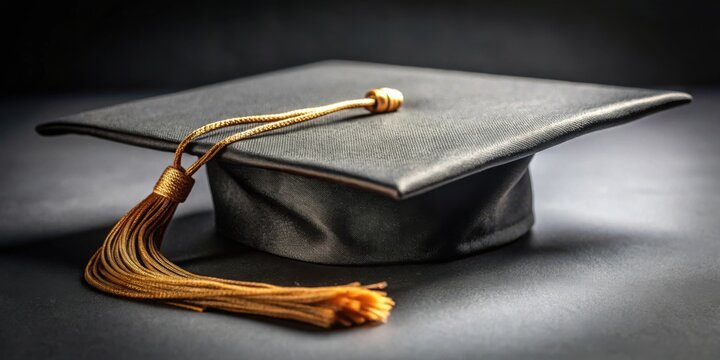 A dark academic cap with a golden tassel rests on a smooth surface, symbolizing the achievement of educational milestones and the pursuit of knowledge and higher learning