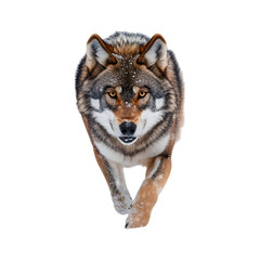 Obraz premium Wolf Running Through a Snow-Covered Forest Isolated on Transparent Background