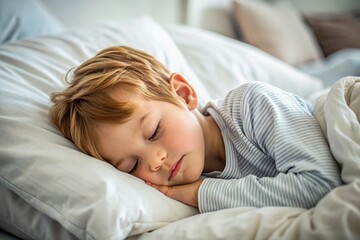 Peaceful Child Sleeping, Cozy Bedroom, Sweet Dreams, Boy Napping, White Bed Linen