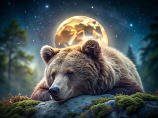 Obraz premium Peaceful Moonlit Bear: Serene Wildlife Portrait Photography