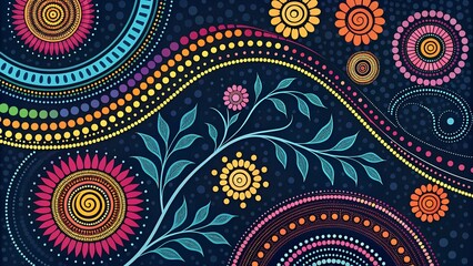 Fototapeta premium Vibrant Aboriginal-Inspired Abstract Dot Art Background with Colorful Circles and Patterns
