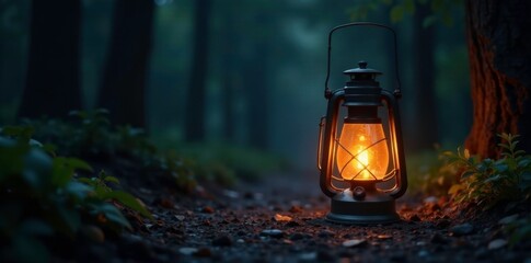 Gentle glow of lantern guides through dark passage, soothing, reassurance, healing