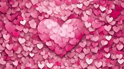 Fototapeta premium Romantic Paper Heart Art Design with Scattered Pink Hearts on Gradient Background