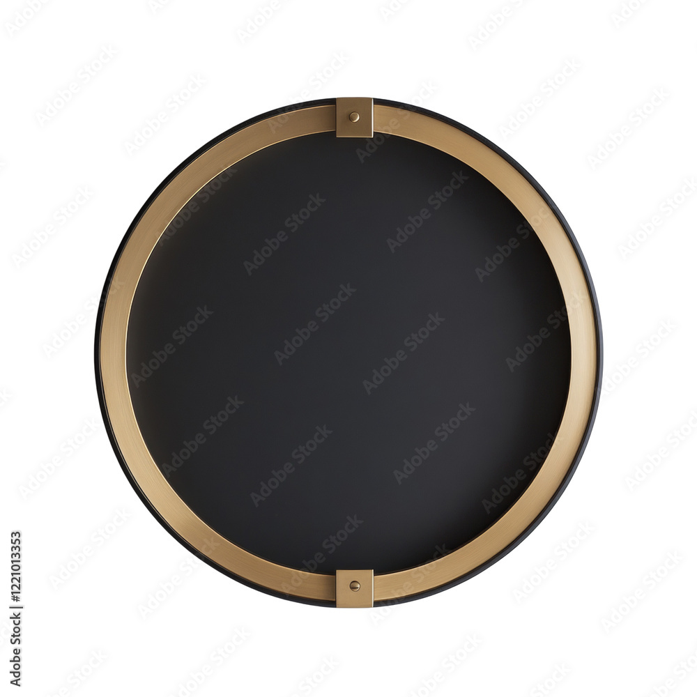 Poster A stylish circular frame with a black center and a gold colored border featuring subtle minimalist details.