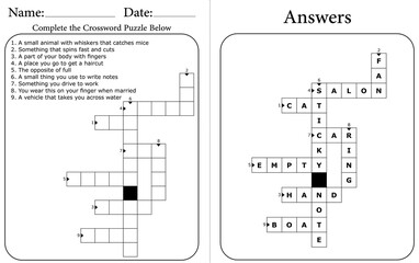 Vocabulary Crossword Puzzle: Printable Learning Activity for Kids