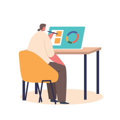 Girl Designer Choose Coloring Palette On Digital Tablet Screen, Creative Artist Female Character Working Process