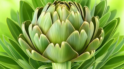 Obraz premium bright illustration of an artichoke growing in a garden with vibrant green leaves, symbolizing its fresh, organic origins as a nutritious superfood. Artichoke Superfood 