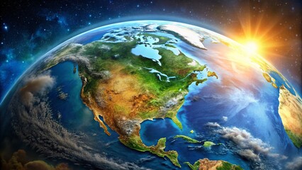 Fototapeta premium Stunning 3D Close-Up of Planet Earth from Space, showcasing vibrant continents and swirling atmosphere.