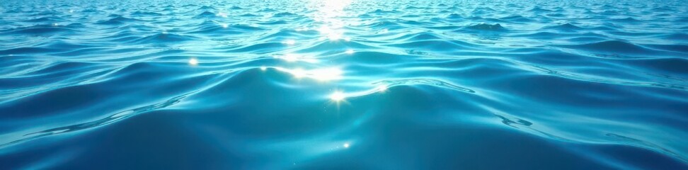 Sunlit deep blue ocean surface with subtle ripple texture, calming and serene ,  sunlight,  tranquil,  sky