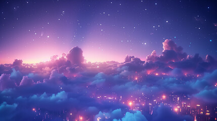 Dreamy Cityscape Under a Starry Night Sky