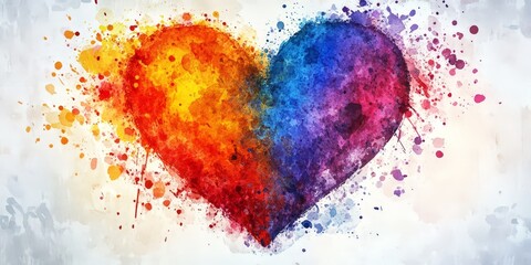 Fototapeta premium A vibrant watercolor heart with splashes of color. Perfect for love, creativity, and artistic expression themes.