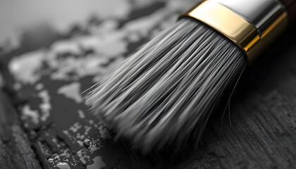 Close-up of a Paintbrush on a Dark Surface