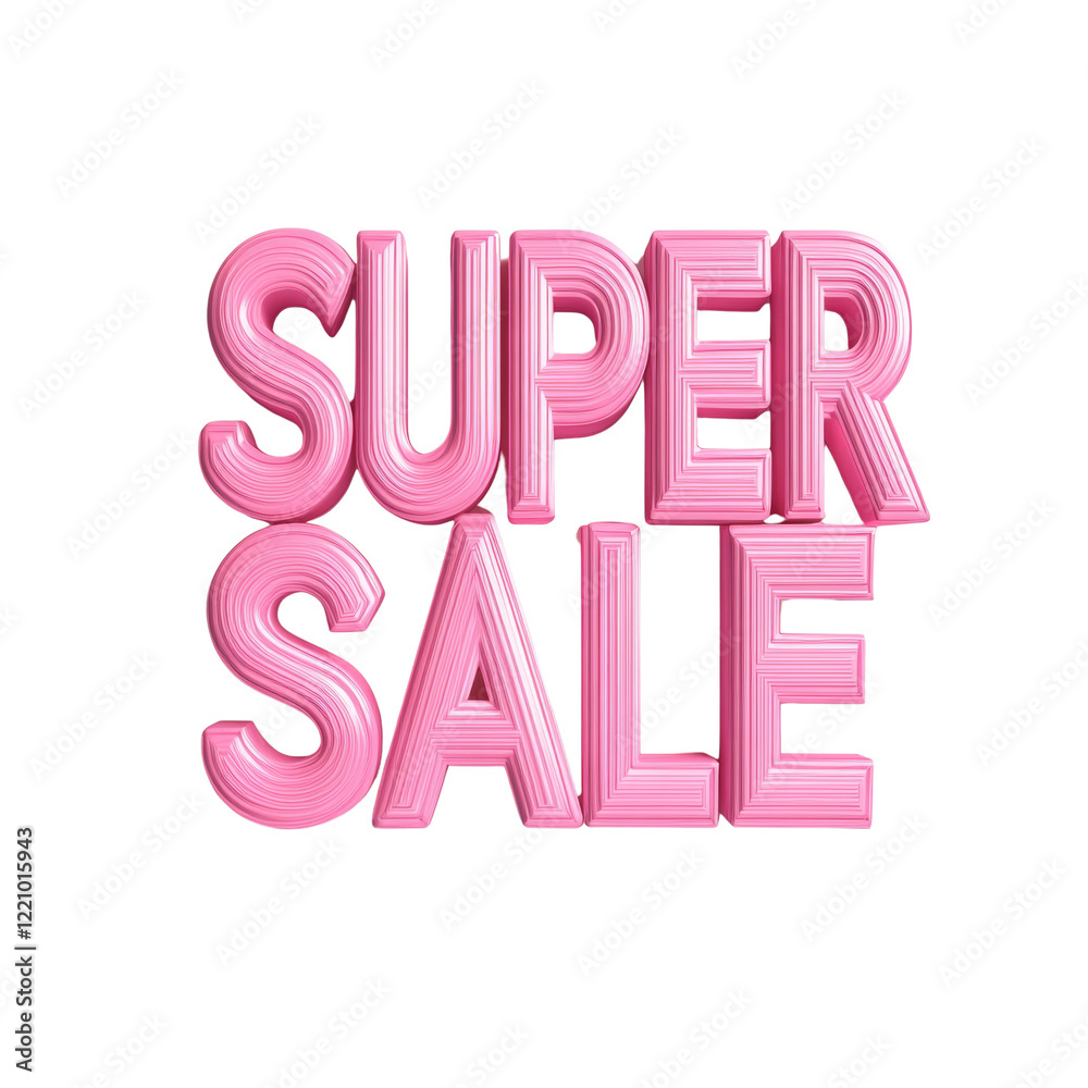 Poster a three dimensional pink graphic announcing a super sale event using bold and eye-catching typograph