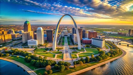 Obraz premium Stunning Aerial View of St. Louis Skyline Featuring the Iconic Gateway Arch