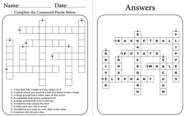 Vocabulary Crossword Puzzle: Printable Learning Activity for Kids