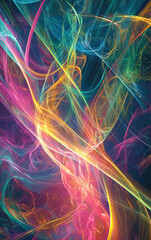 Obraz premium Colorful Fractal: An abstract, swirling pattern of vibrant colors creates a dynamic and energetic visual experience, with flowing lines and a sense of depth and movement.