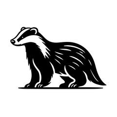 Badger Illustration:  A bold and striking black and white illustration of a badger in a side profile, capturing the animal's unique features and  strong physique.